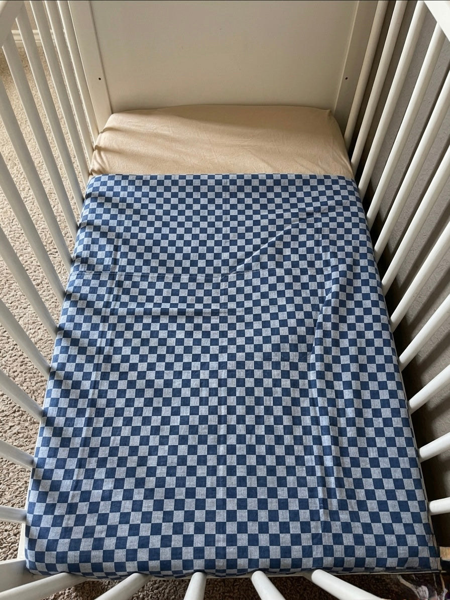 Ledikant Hydrofiel lakentje - blauw geblokt