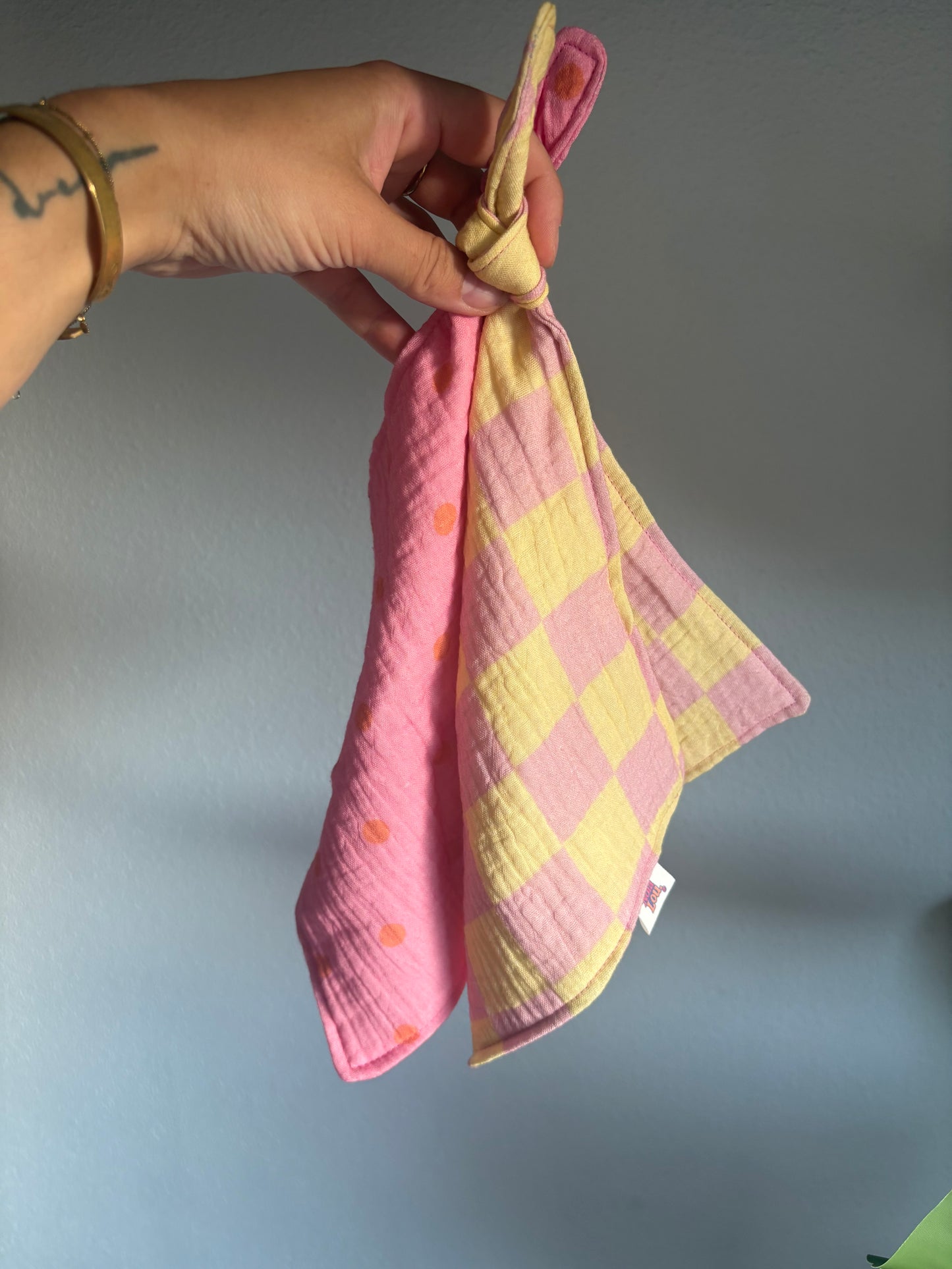 Speendoekje hydrofiel - Roze, geel geblokt 🩷💛