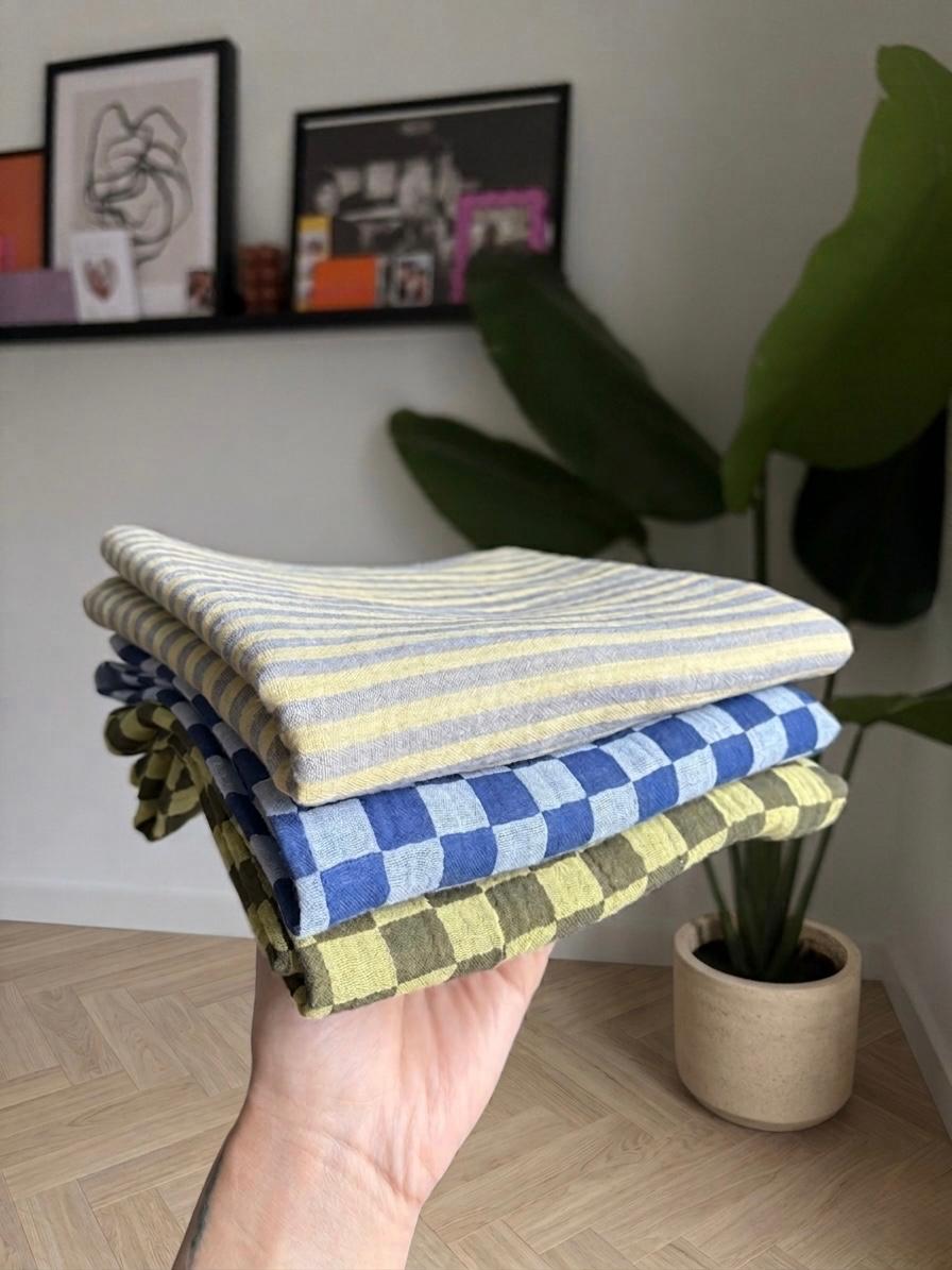 Muslin cloth - Blue, yellow striped