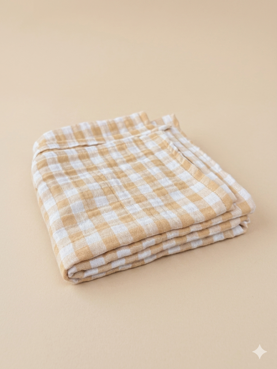Hydrofiele doek - Geel geblokt, met gele effen achterkant.