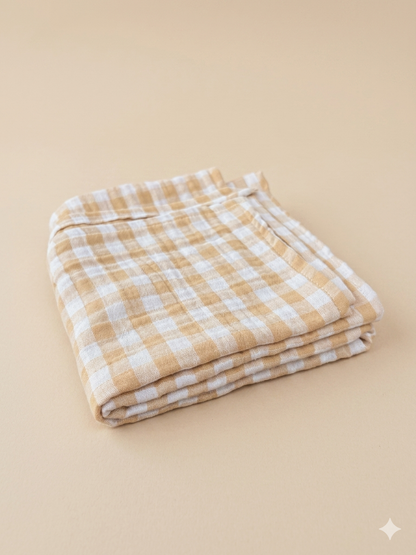 Hydrofiele doek - Geel geblokt, met gele effen achterkant.