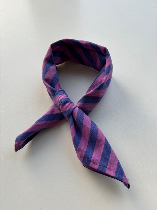 Katoenen sjaaltje - Blauw, donkerpaars gestreept.