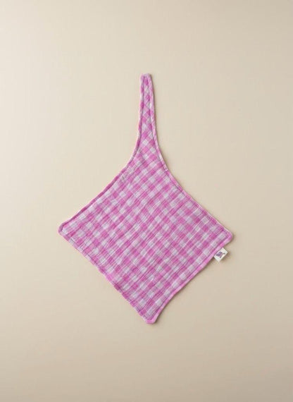 Speendoekje hydrofiel roze geblokt.