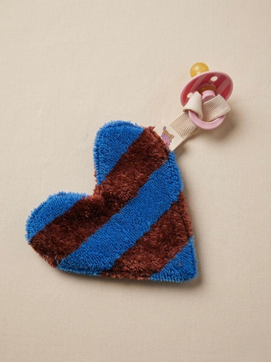Badstof hartje - Bruin, blauw gestreept.