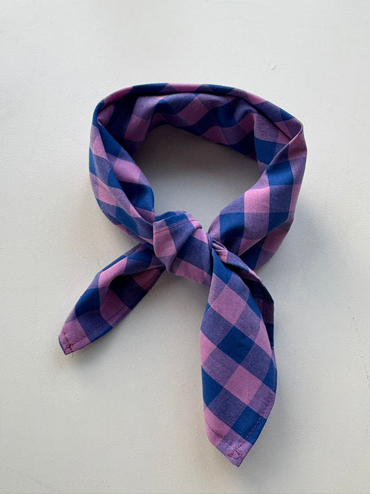 Katoenen sjaaltje - Blauw, Roze geblokt.